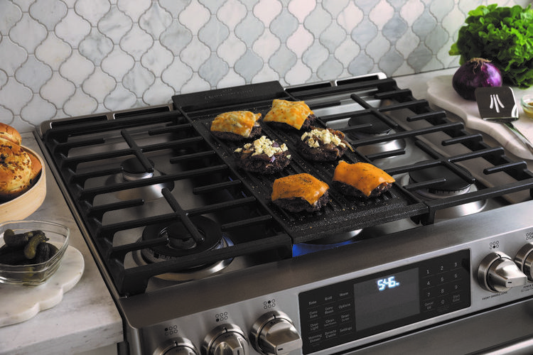 GE Profile slide-in range with reversible grill