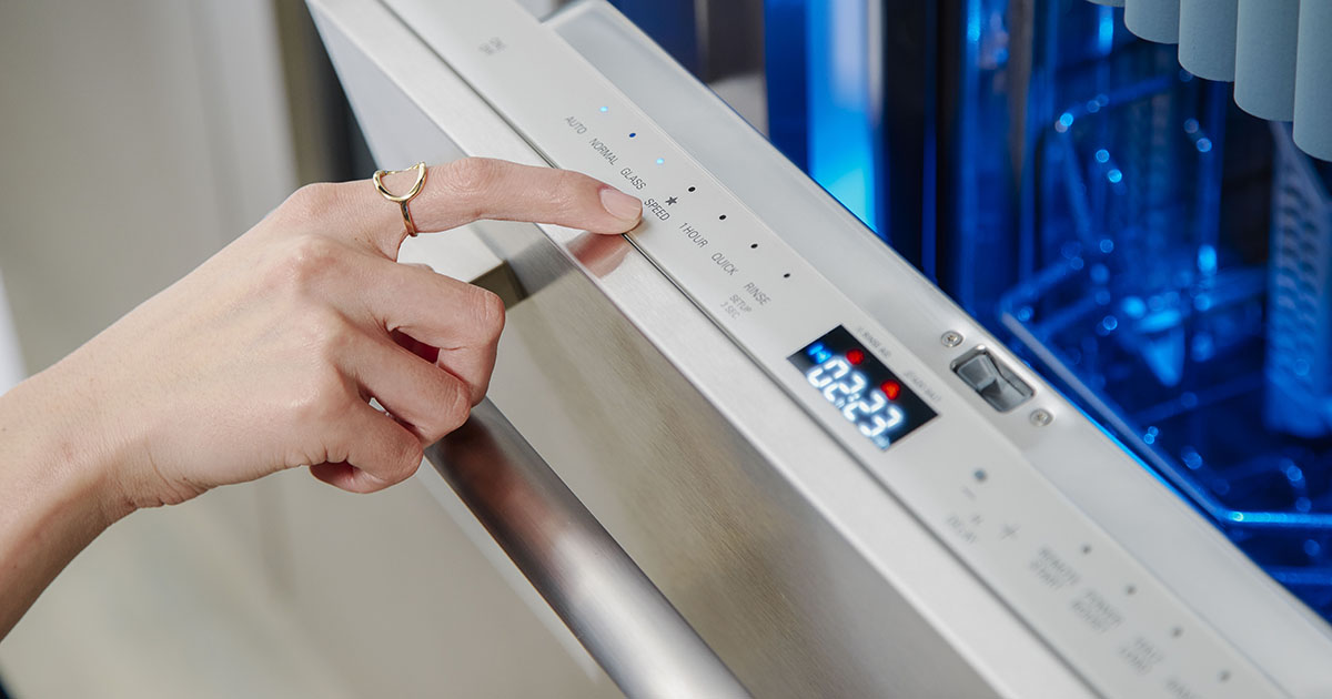 Close up of dishwasher controls