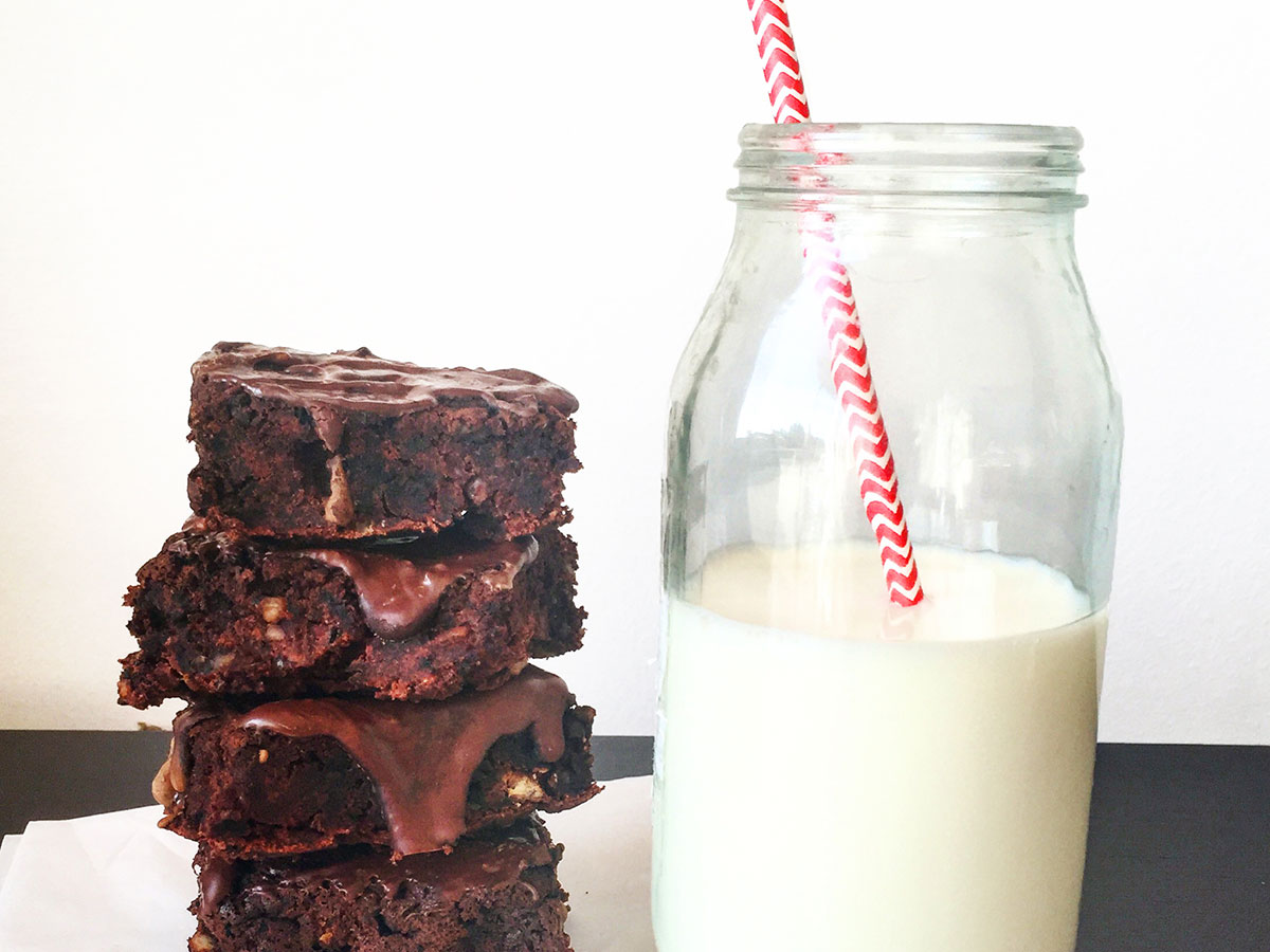 brownies with a jar of milk