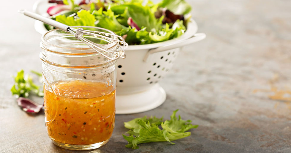 homemade vinaigrette dressing in a mason jar