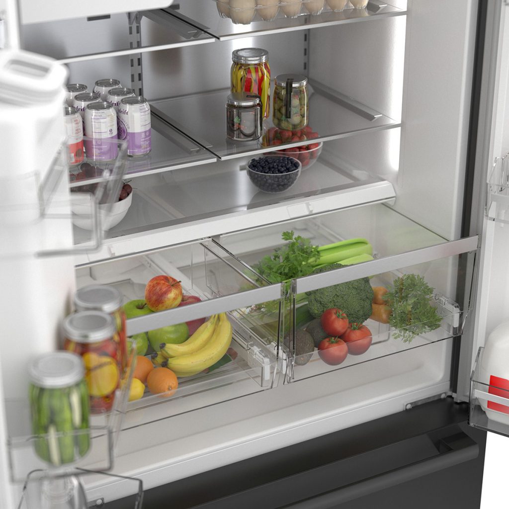 Bosch refrigerator interior with fruits and vegetables