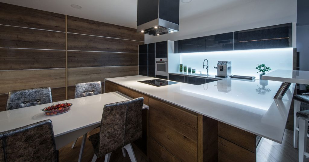 eat-in kitchen table integrated into kitchen island