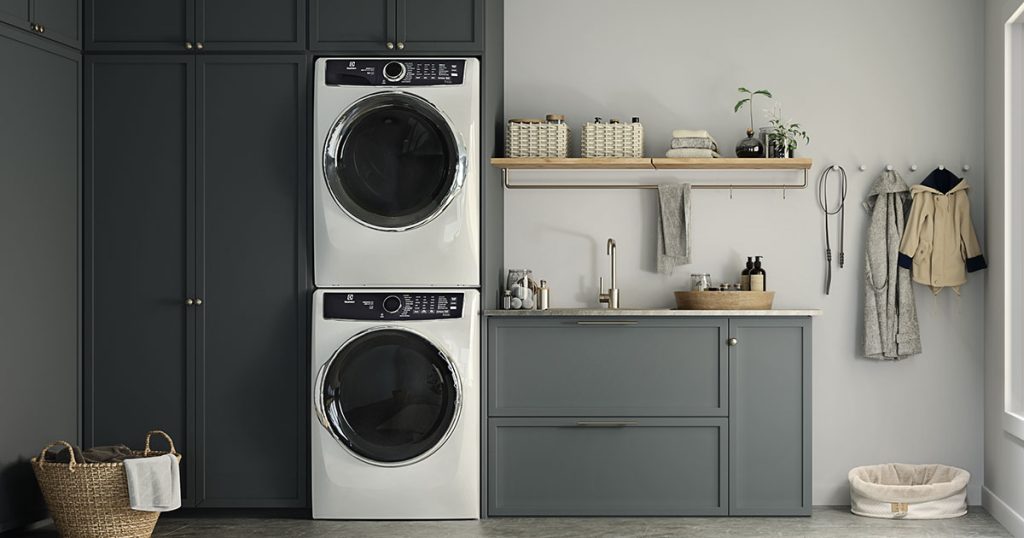 stacked Electrolux laundry pair