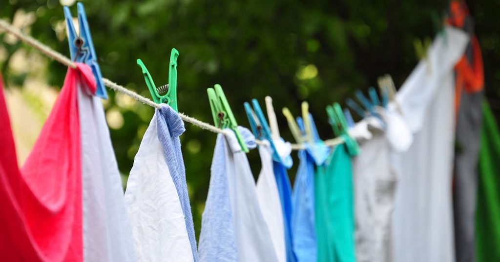 clean clothes drying on clothesline