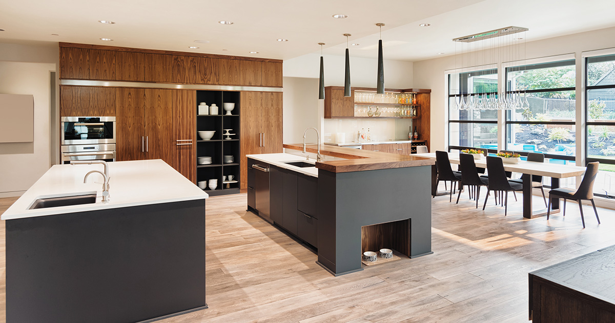 kitchen with two islands